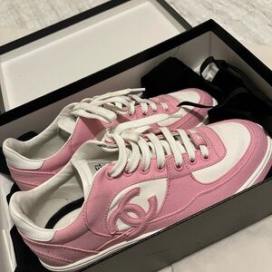 CHANEL Women's Pink and White Sneakers